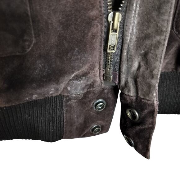 M813)Vtg Middlebrook Park Brown Suede Leather Pockets Full Zip Bomber Jacket S - Picture 5 of 11